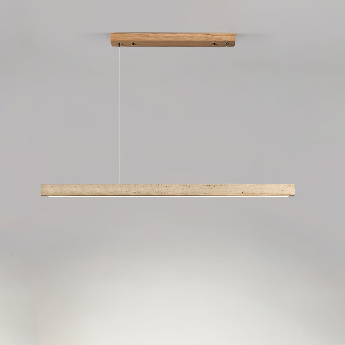 Candeeiro suspenso linear minimalista Lyven em travertino