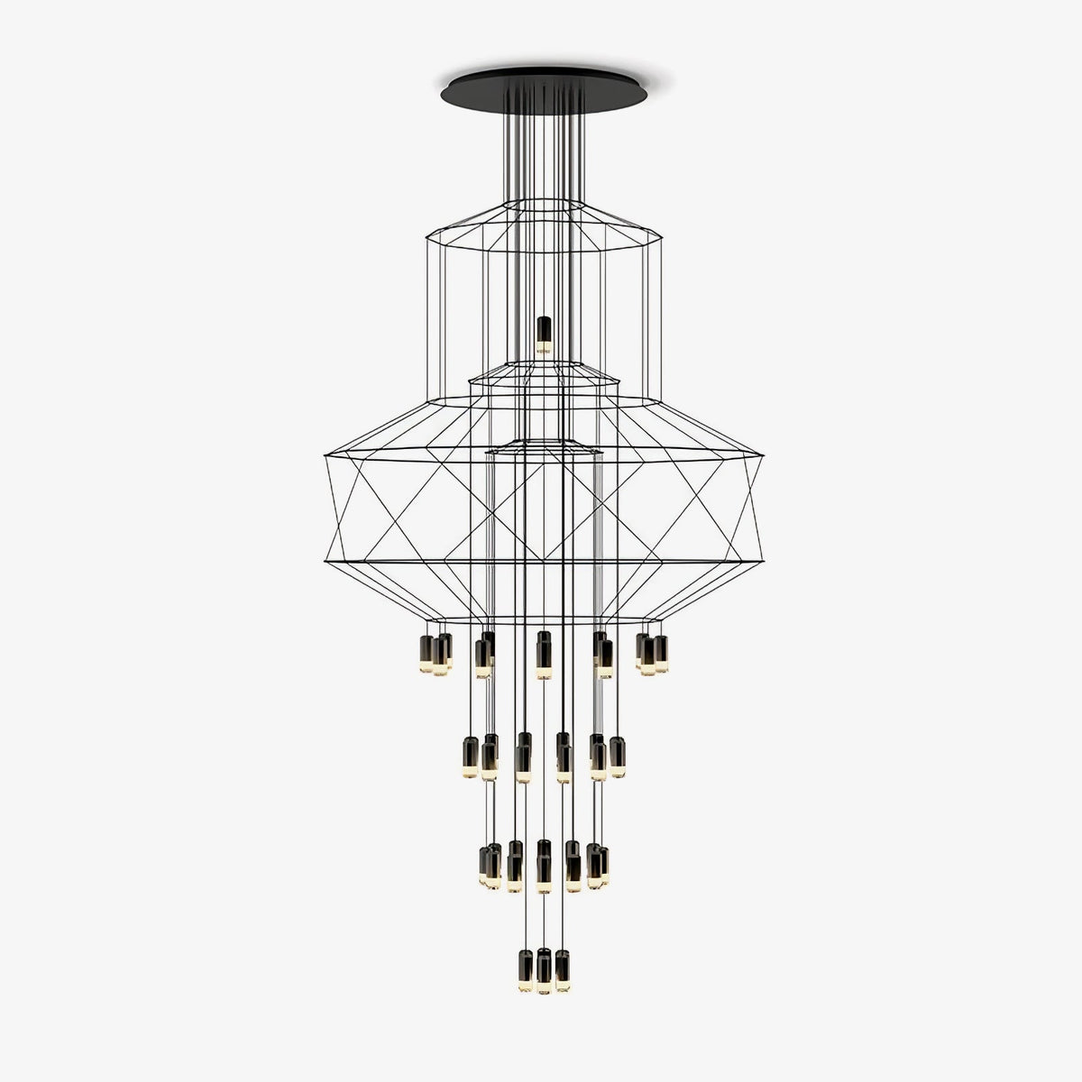 Candeeiro de teto Tevenq com linhas, estrutura de arame preta e LED
