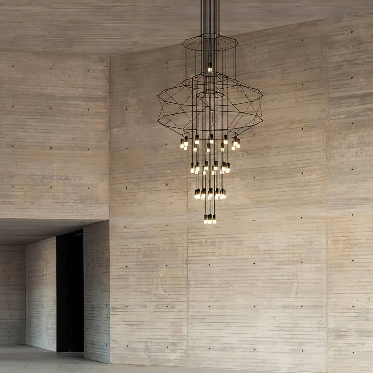 Candeeiro de teto Tevenq com linhas, estrutura de arame preta e LED