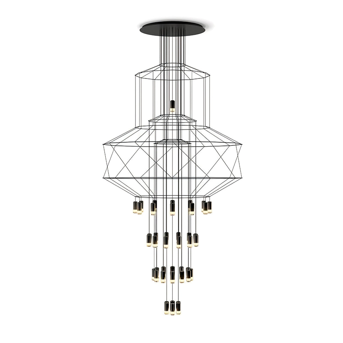 Candeeiro de teto Tevenq com linhas, estrutura de arame preta e LED