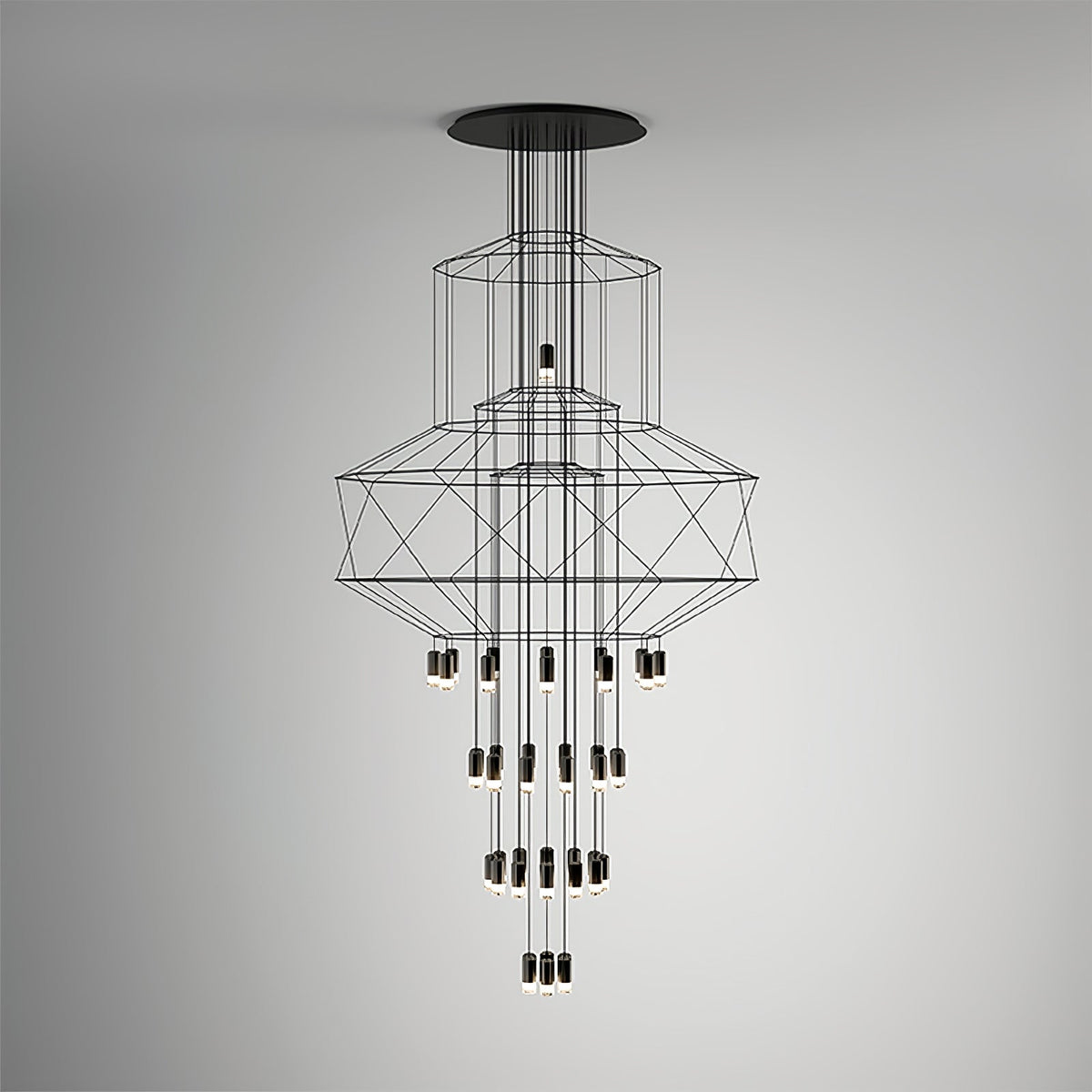 Candeeiro de teto Tevenq com linhas, estrutura de arame preta e LED