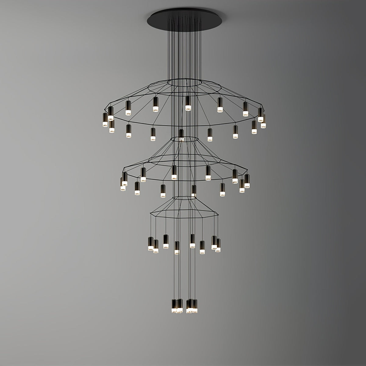 Candeeiro de teto Tevenq com linhas, estrutura de arame preta e LED