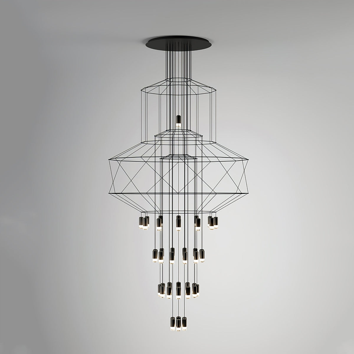 Candeeiro de teto Tevenq com linhas, estrutura de arame preta e LED