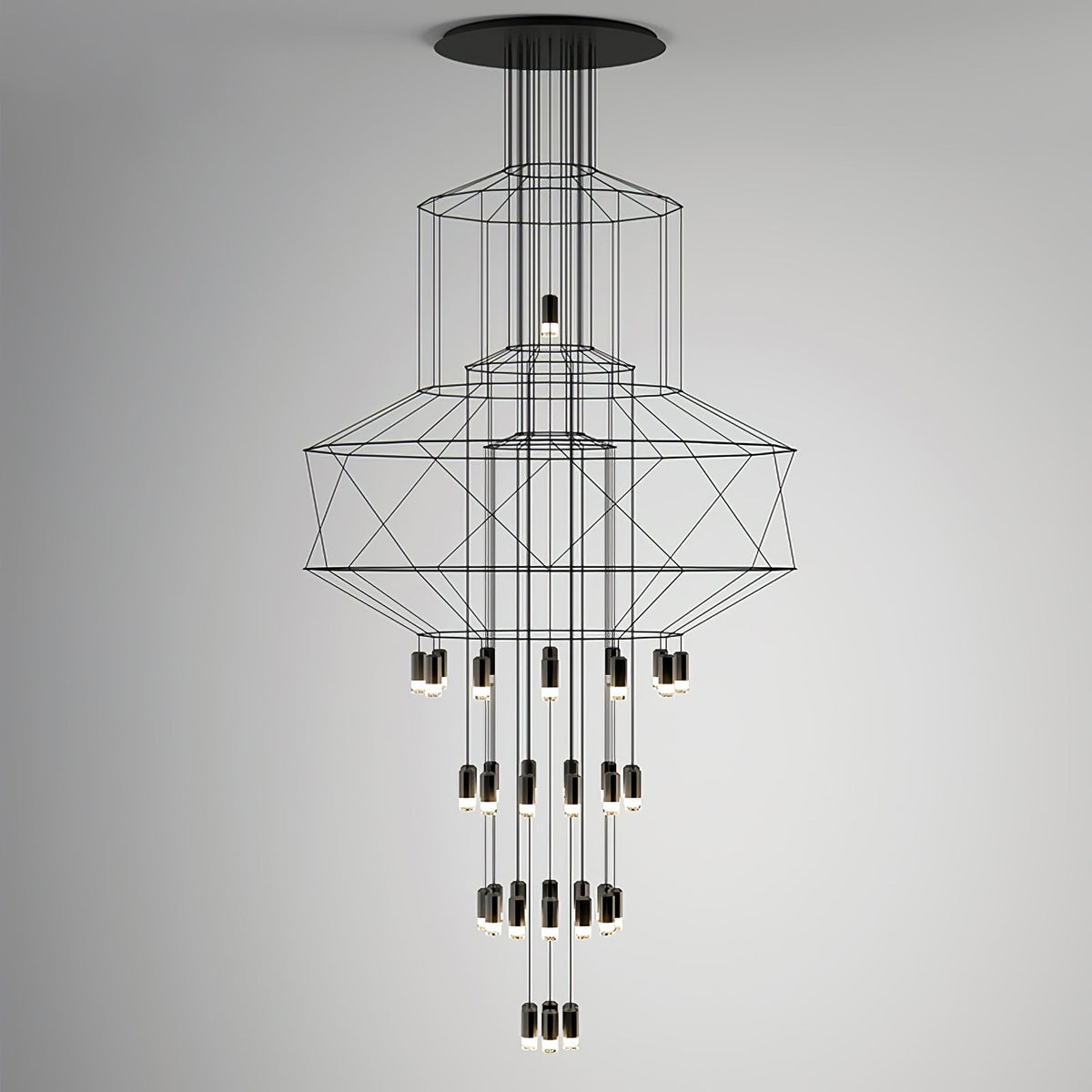 Candeeiro de teto Tevenq com linhas, estrutura de arame preta e LED