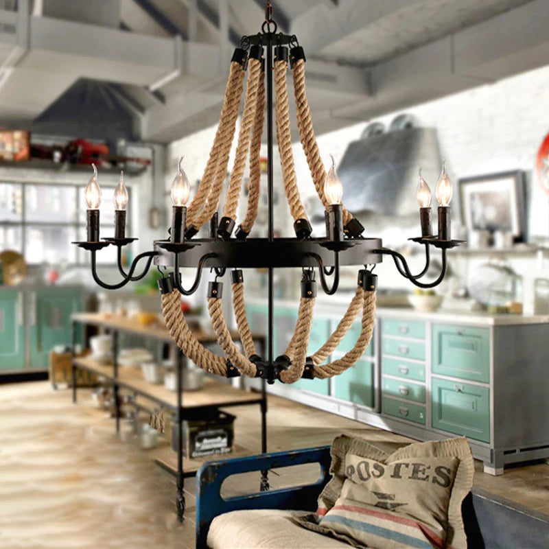 Epoch industriel LED-pendellampe i metal/reb, sort, til stue/bar