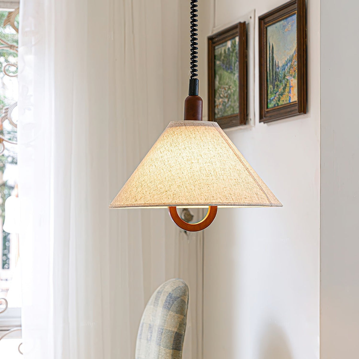 Candeeiro suspenso Alcaria Premium Nordic Art em tecido e madeira