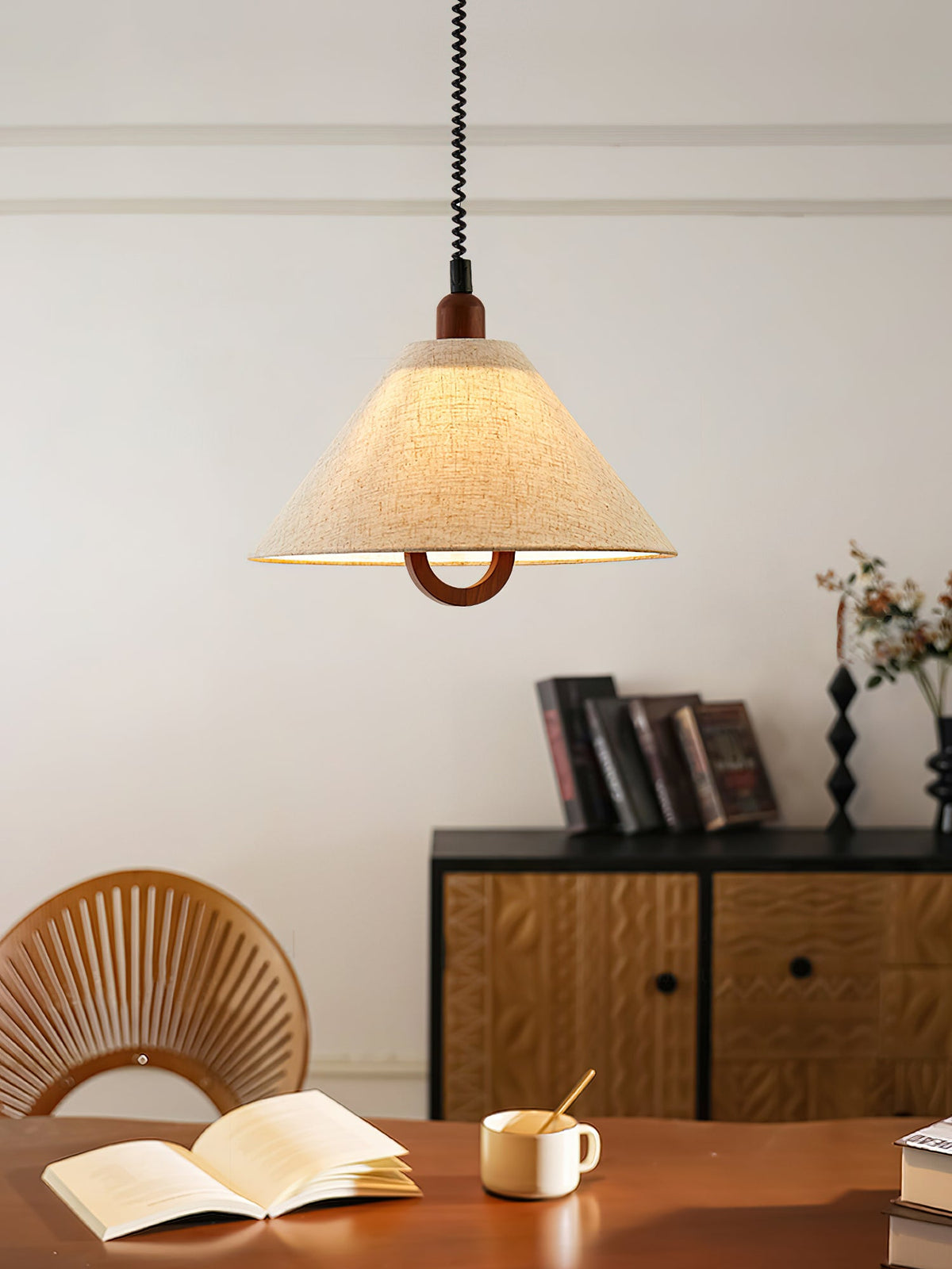Candeeiro suspenso Alcaria Premium Nordic Art em tecido e madeira