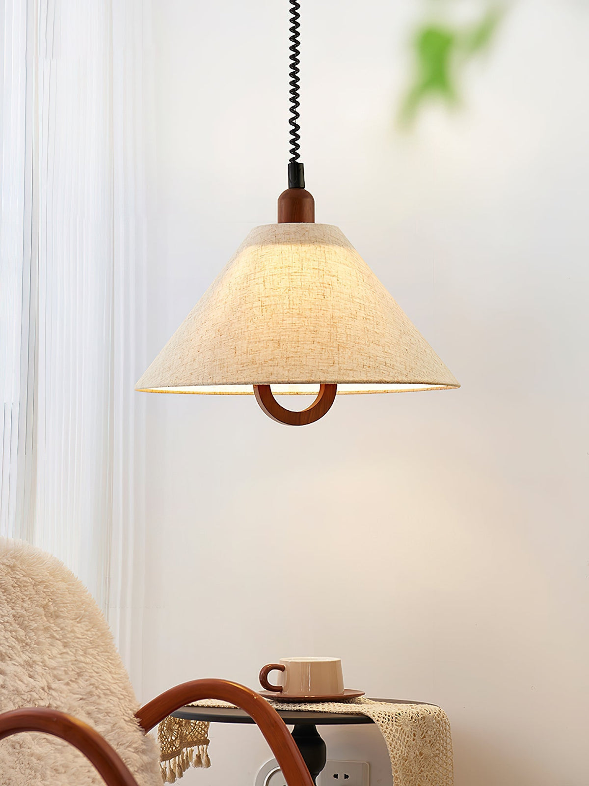 Candeeiro suspenso Alcaria Premium Nordic Art em tecido e madeira