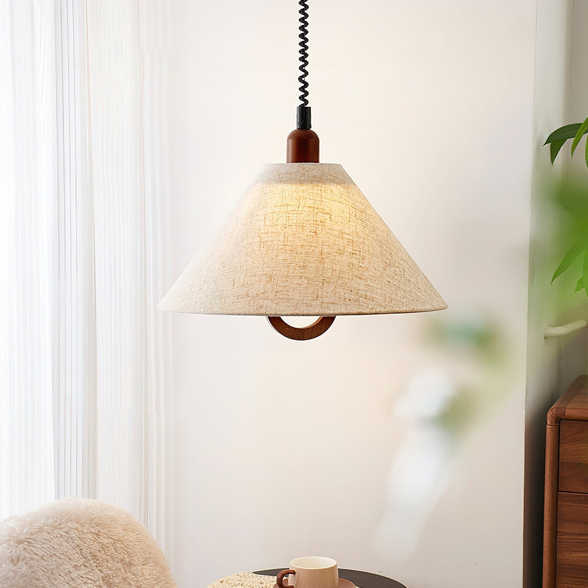 Candeeiro suspenso Alcaria Premium Nordic Art em tecido e madeira
