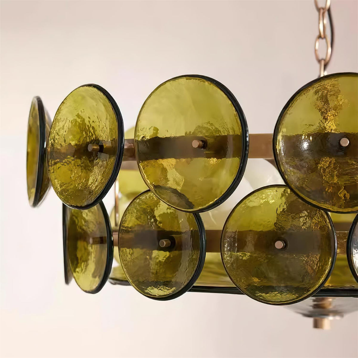 Selvora Chandelier Amber Glass Disc Elegant
