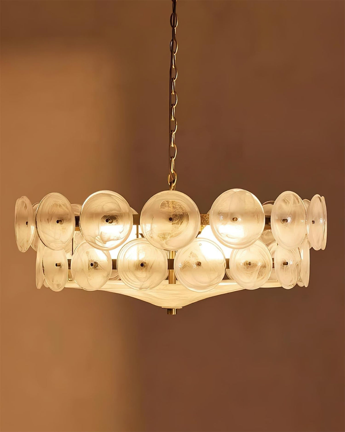 Selvora Chandelier Amber Glass Disc Elegant
