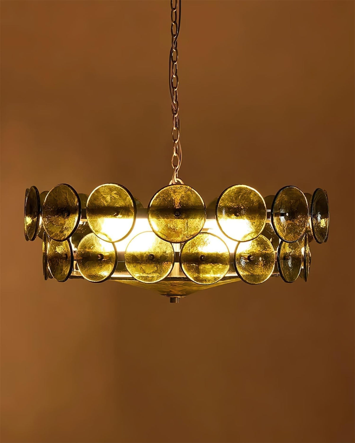 Selvora Chandelier Amber Glass Disc Elegant