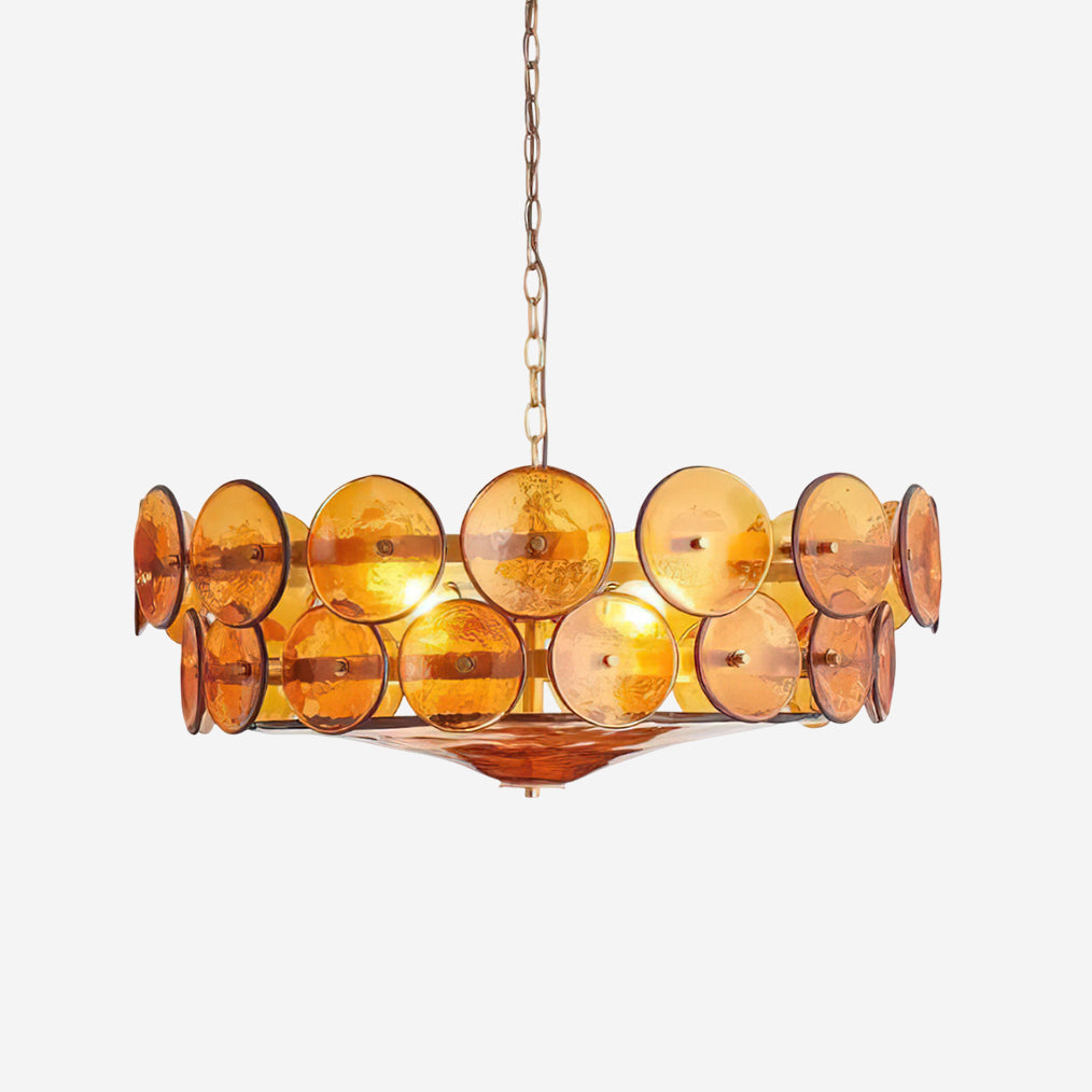 Selvora Chandelier Amber Glass Disc Elegant
