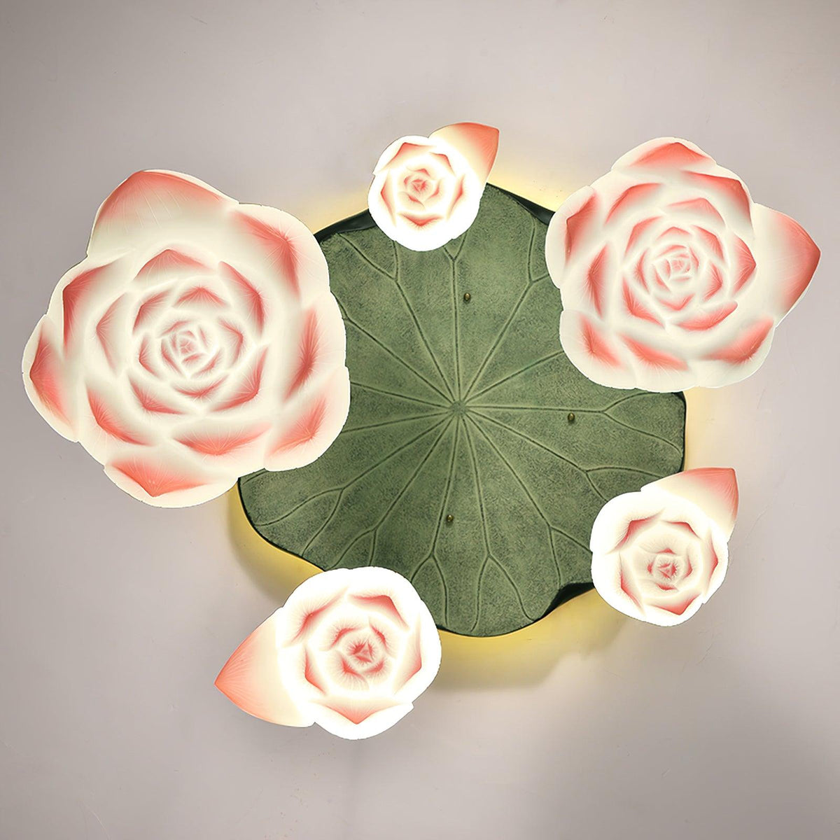 Candeeiro suspenso floral Rivinira em forma de lótus, cor-de-rosa e branco, com 7 lâmpadas
