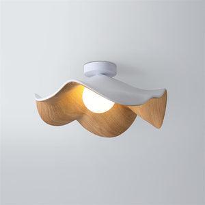 Belenor loftlampe med lotusblad i træ og hvid finish