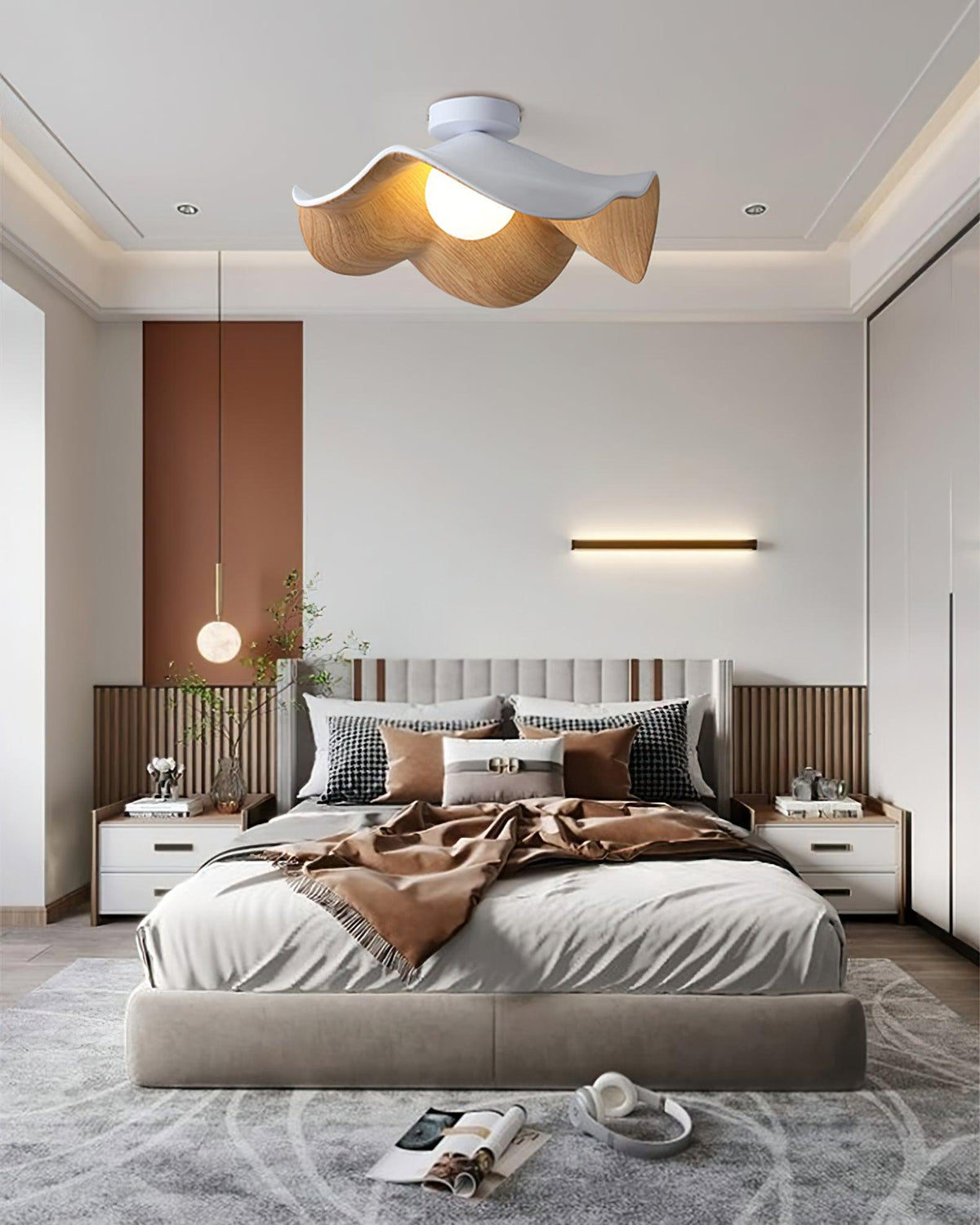 Belenor loftlampe med lotusblad i træ og hvid finish