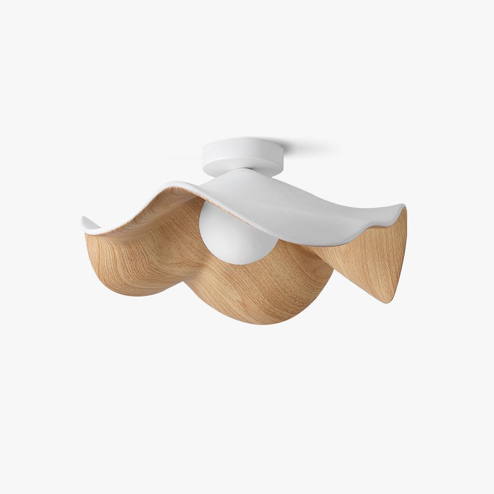 Belenor loftlampe med lotusblad i træ og hvid finish