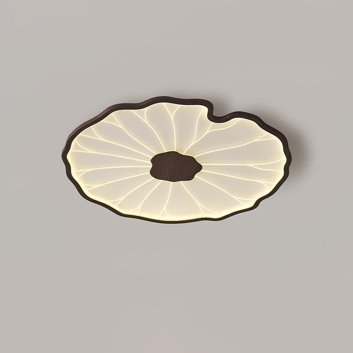 Rinorian-loftslampe med lotusblad og træfinish