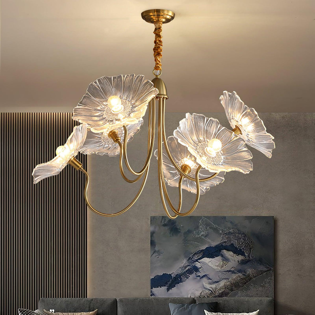 Velorora lysekrone med lotusblad og glas