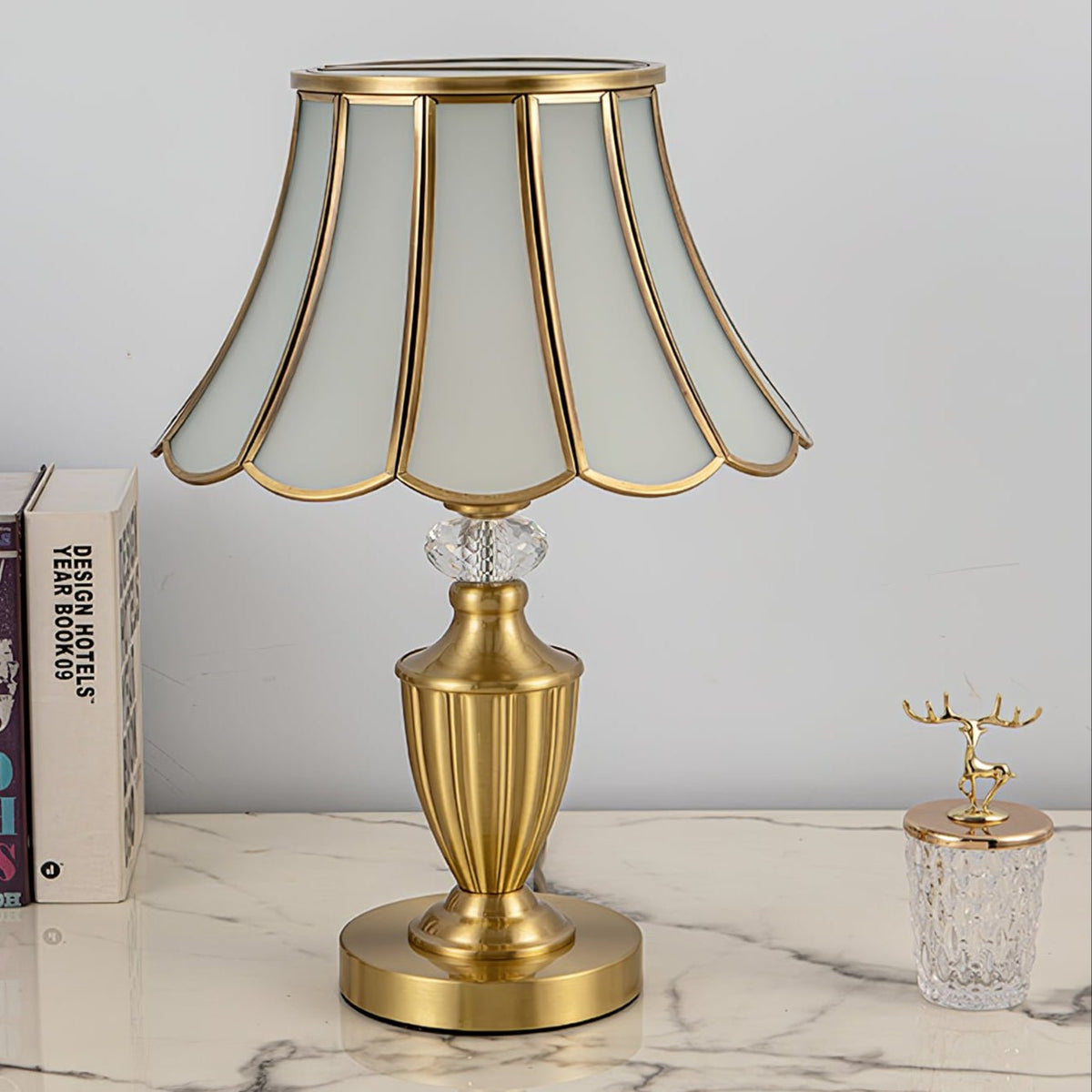Vintagebordslampa i mässing och glas Valencia