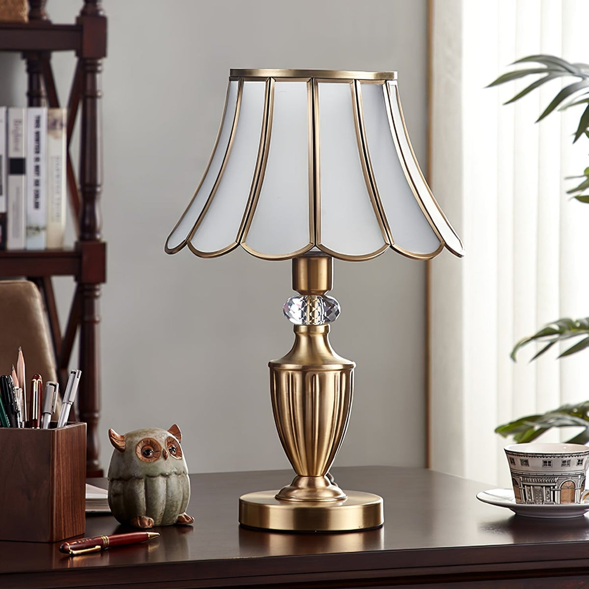Vintagebordslampa i mässing och glas Valencia