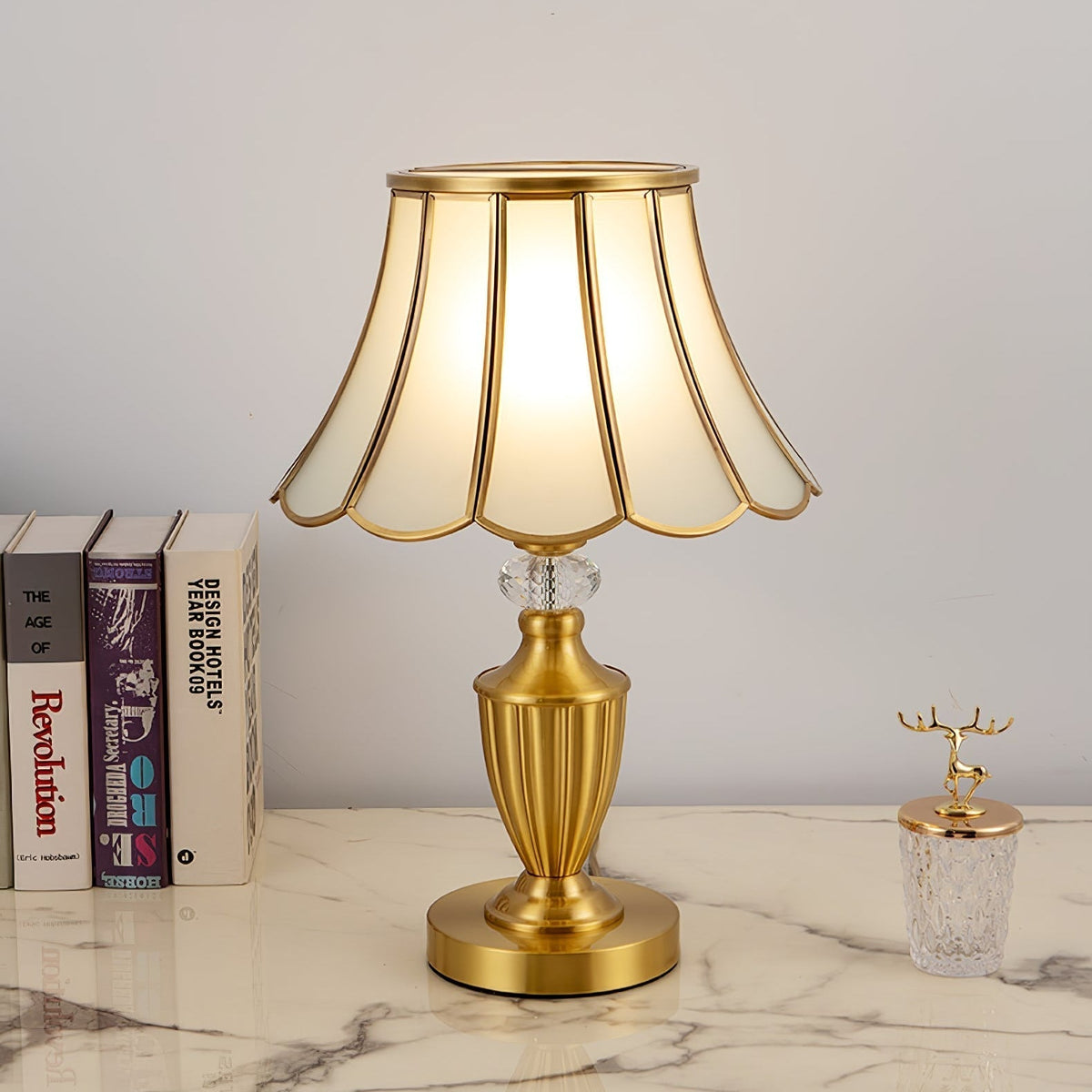 Vintagebordslampa i mässing och glas Valencia