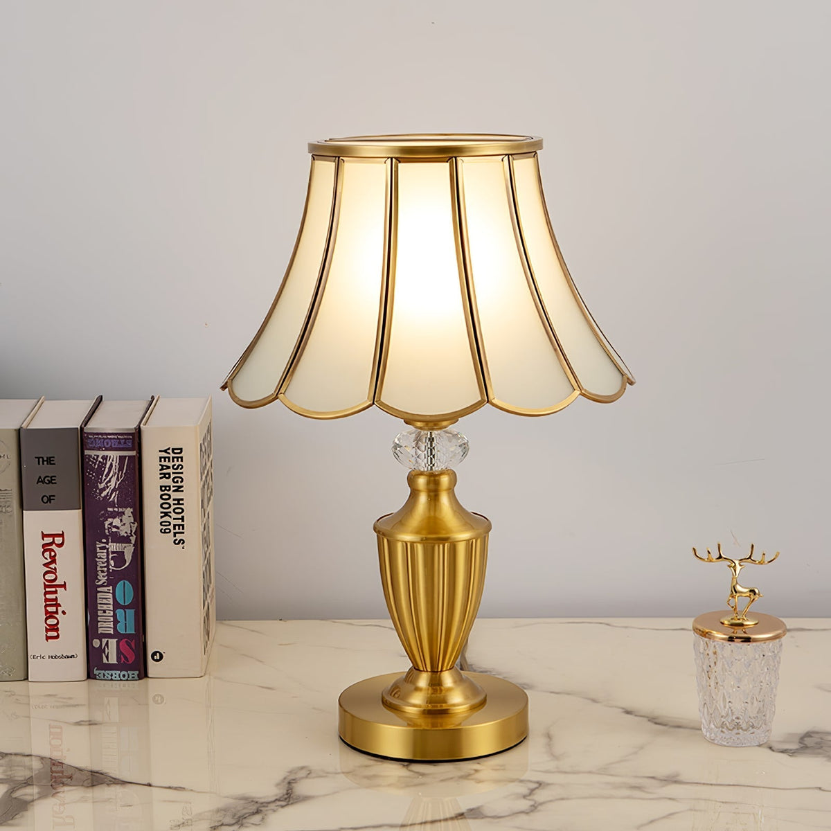 Vintagebordslampa i mässing och glas Valencia