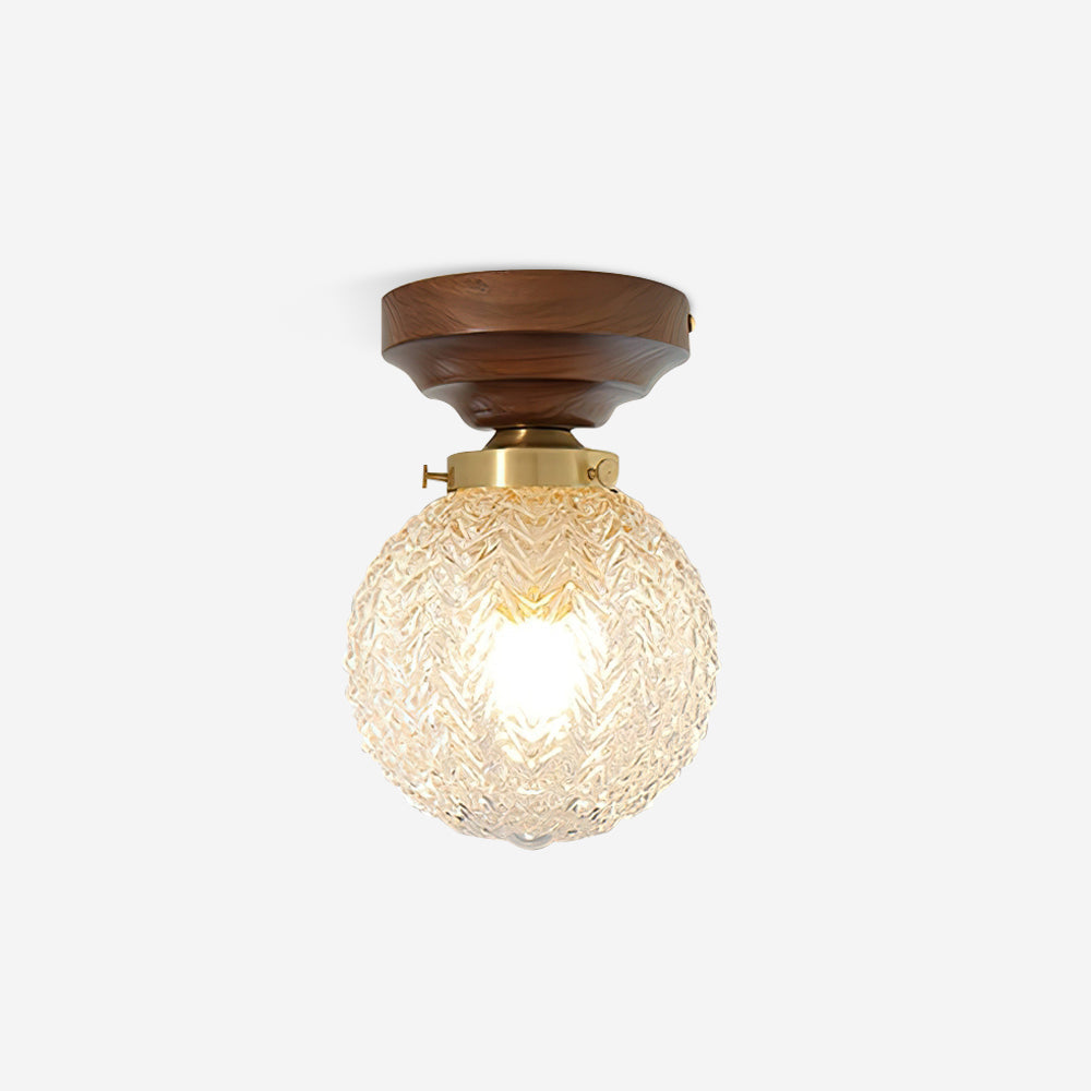 Loftlampe Kugleskærm Klart glas Valnøddetræ Roset Messing