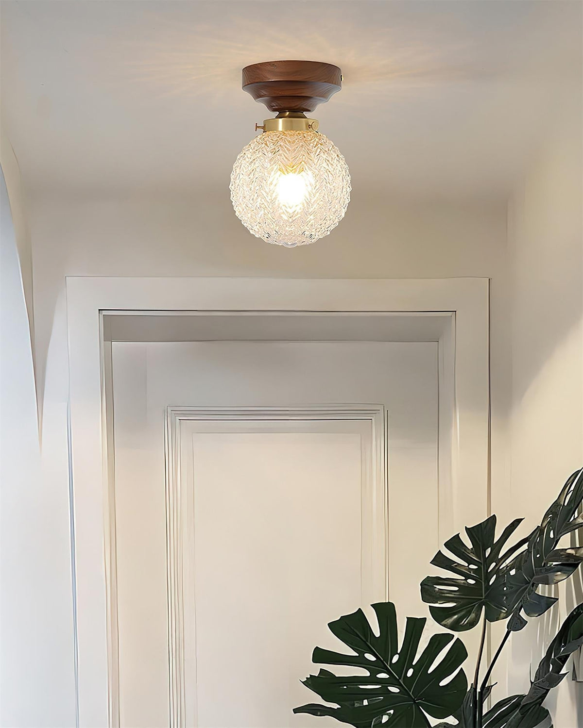 Loftlampe Kugleskærm Klart glas Valnøddetræ Roset Messing