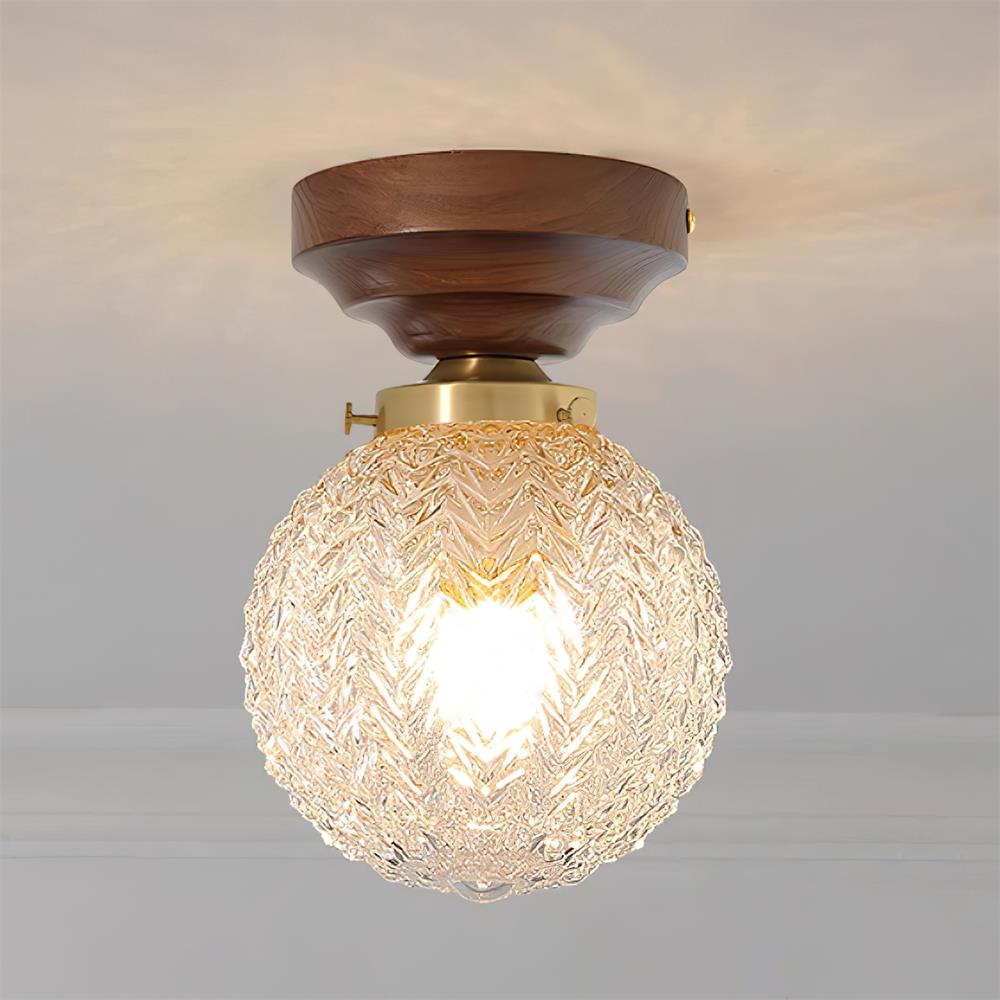 Loftlampe Kugleskærm Klart glas Valnøddetræ Roset Messing