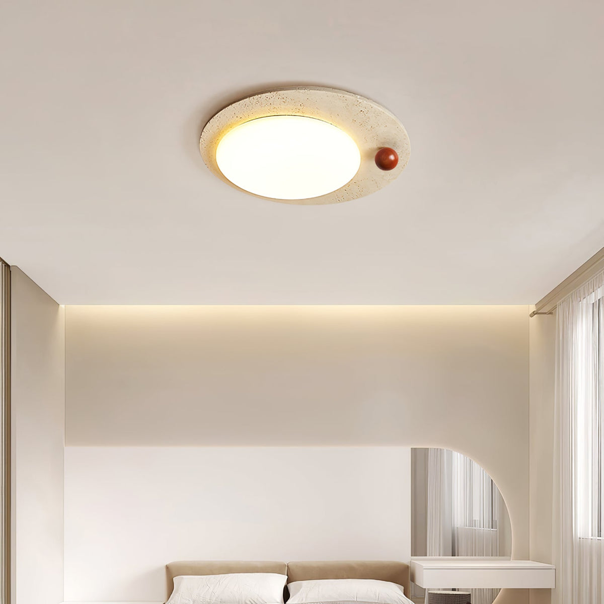 Aeolisk rund loftslampe i travertin