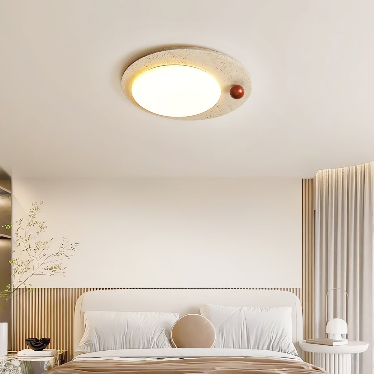 Aeolisk rund loftslampe i travertin
