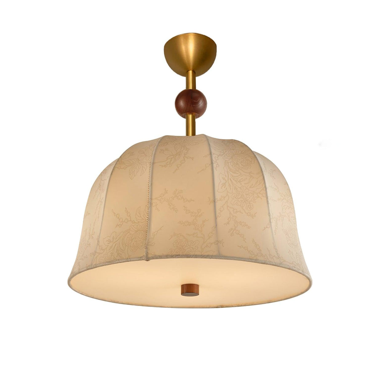 Loftlampe i stof, metal og træ til varme, elegante interiører