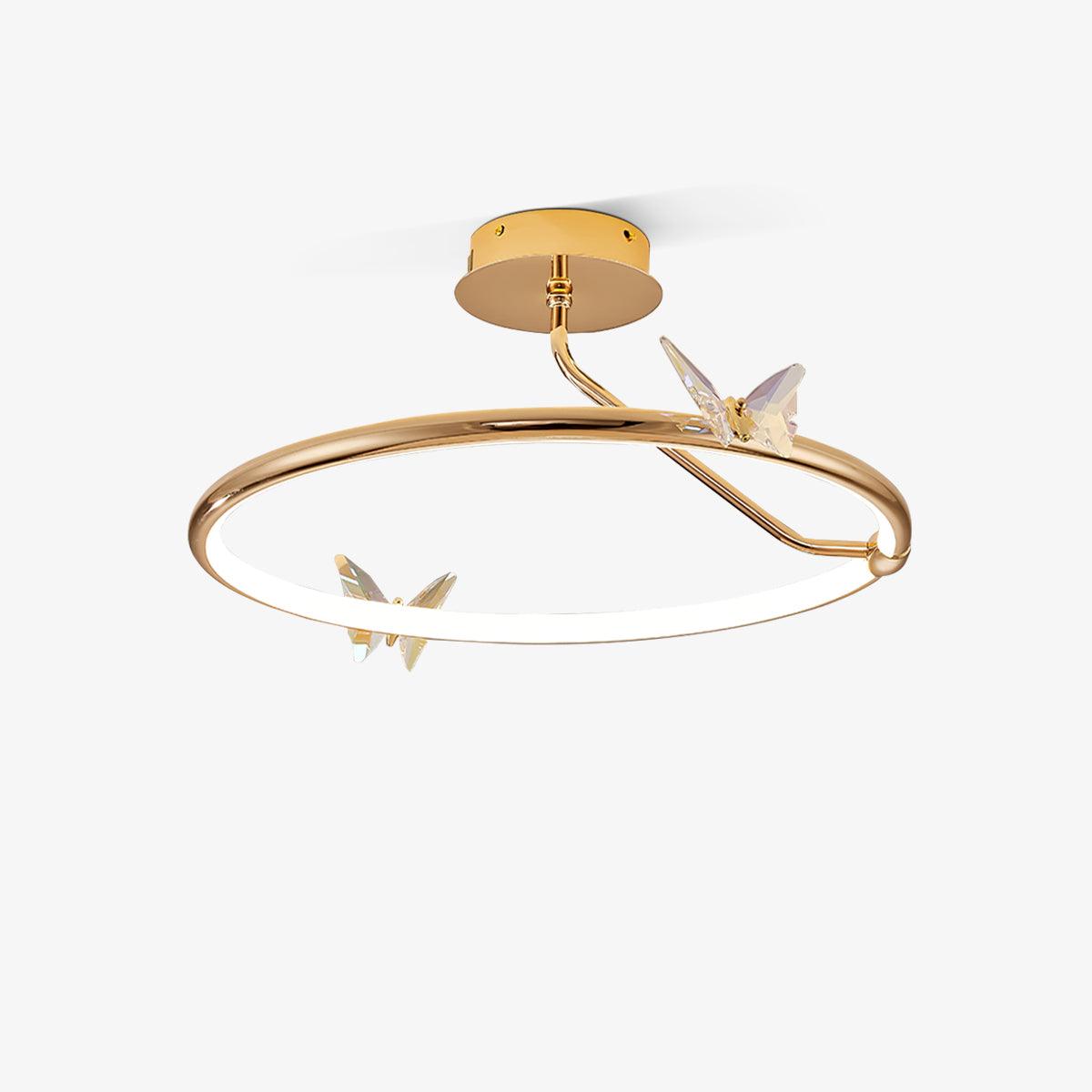 Candeeiro de teto Cyrelel com borboleta mágica, detalhes em cristal e aro LED
