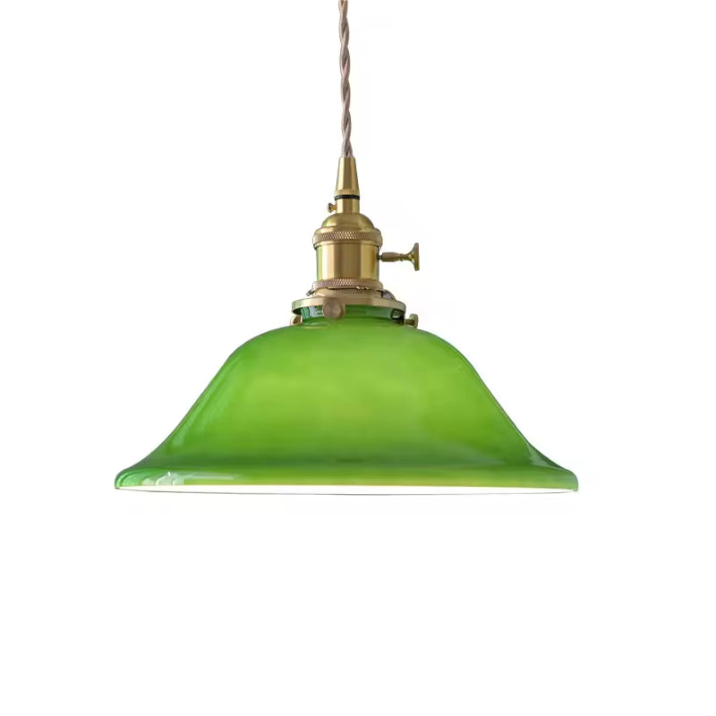 Valentina rustik vintage LED-pendellampa i grön koppar och glas för matsal