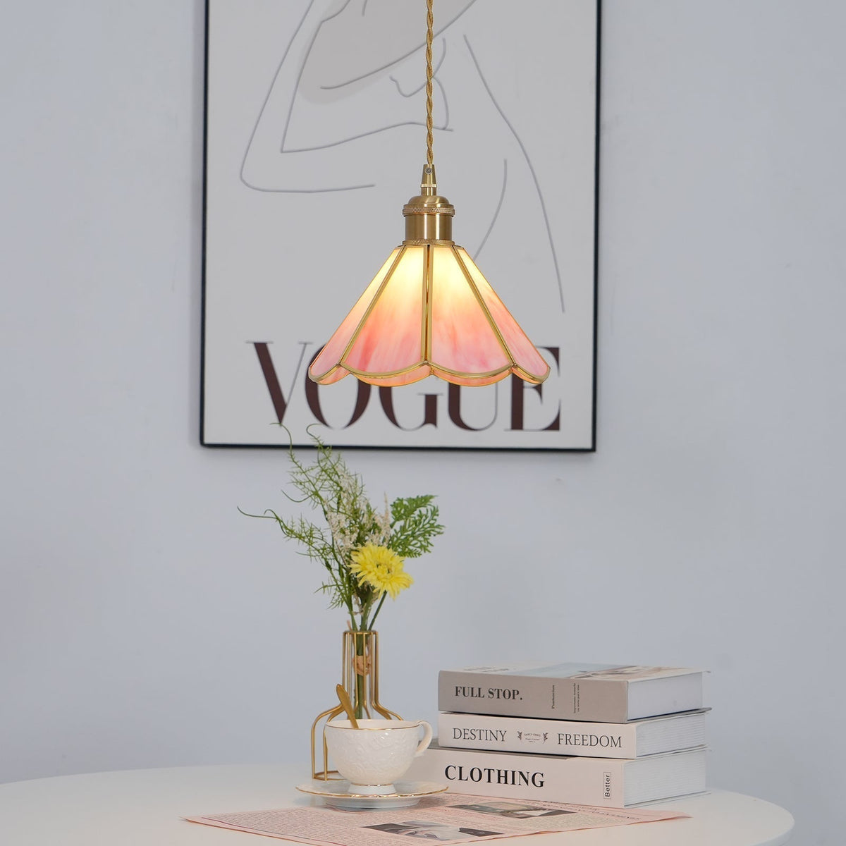 Lione-pendellampe i pinkfarvet glas
