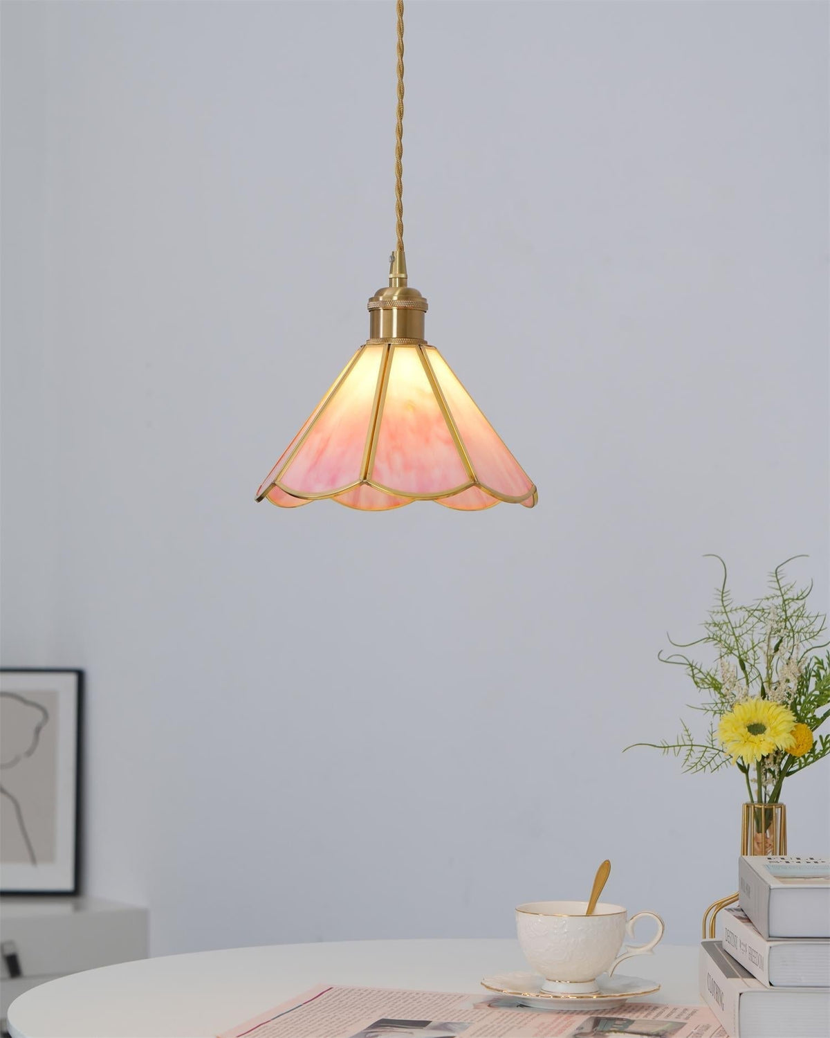 Lione-pendellampe i pinkfarvet glas
