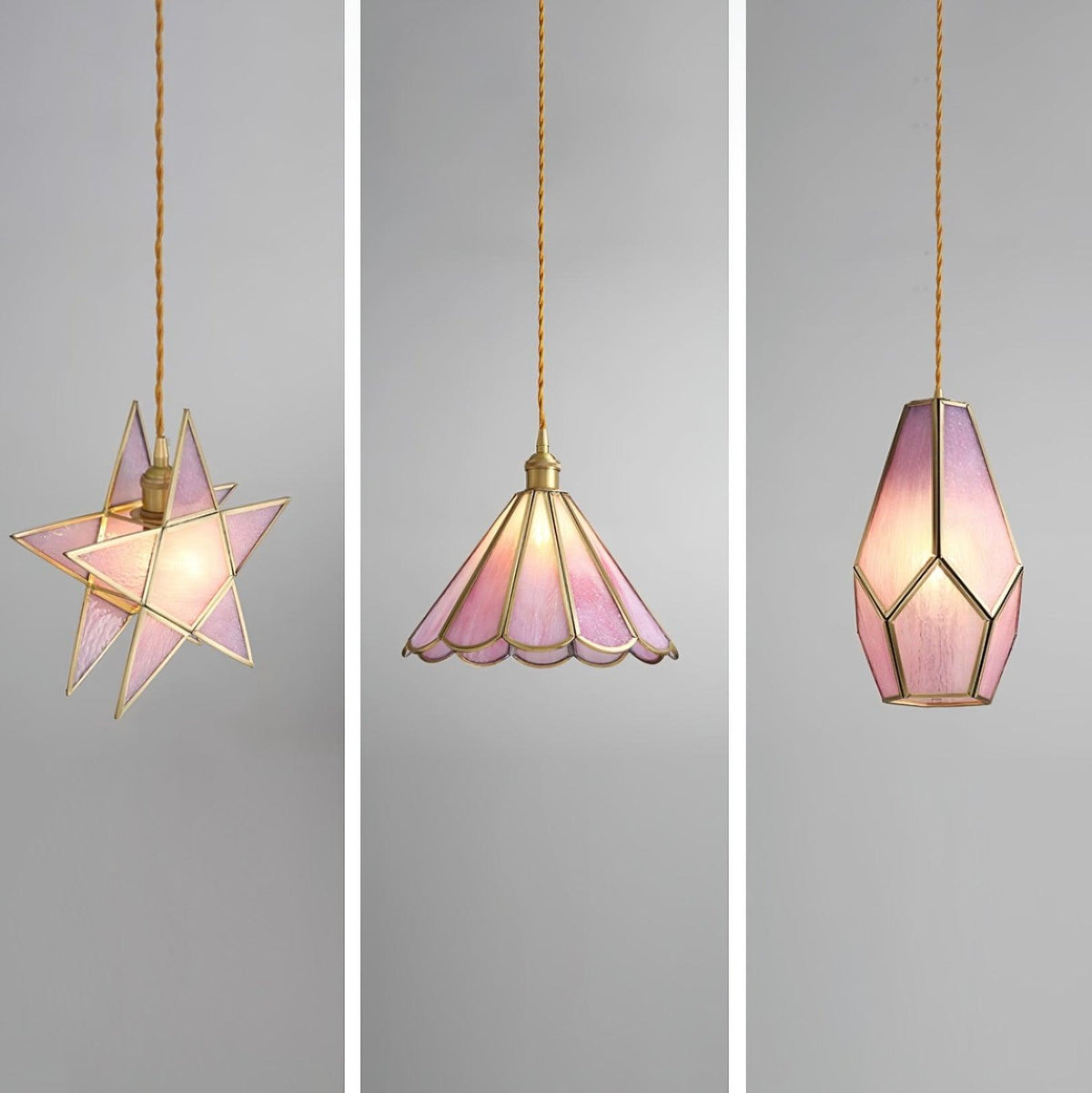 Lione-pendellampe i pinkfarvet glas