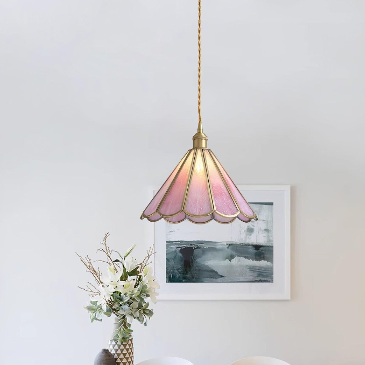Lione-pendellampe i pinkfarvet glas