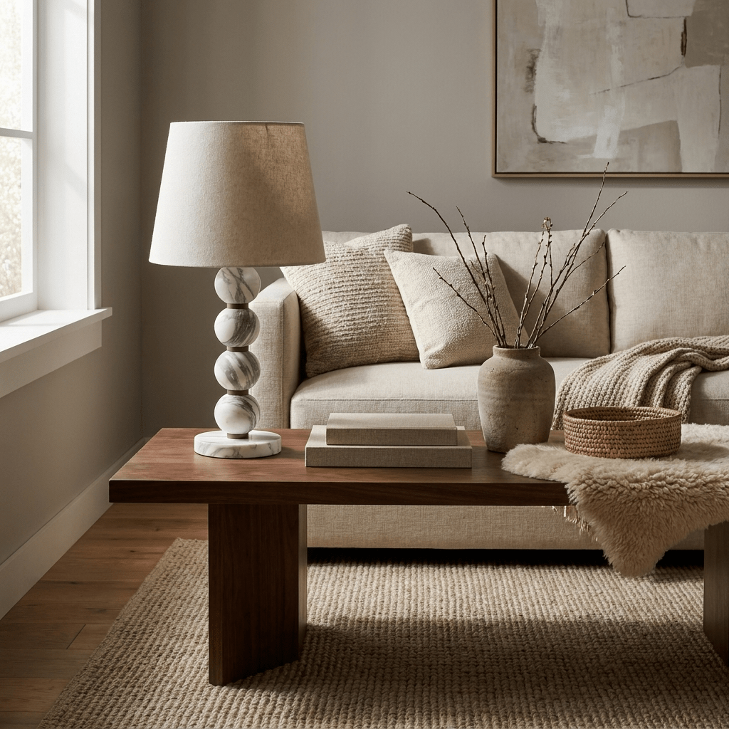 Avrielle kugleformet marmorbordlampe