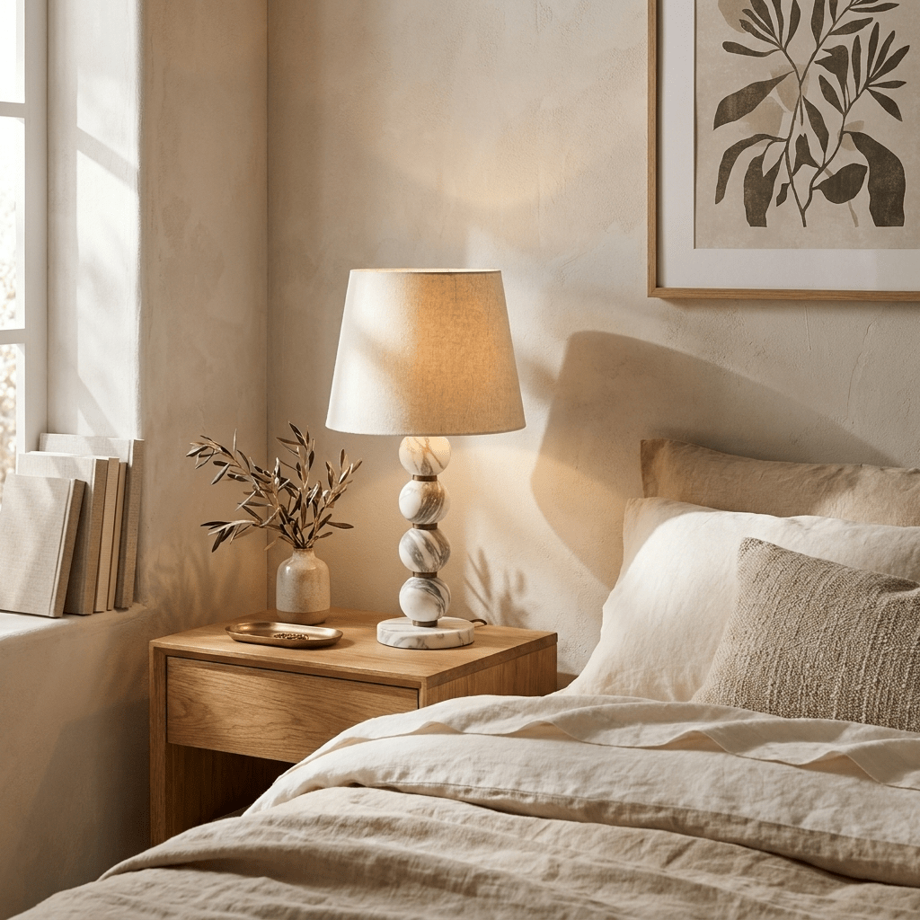 Avrielle kugleformet marmorbordlampe