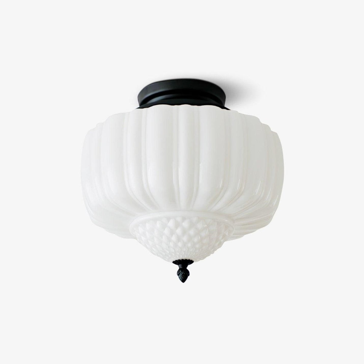 Candeeiro de teto Aveny com cúpula canelada em vidro opalino, vintage