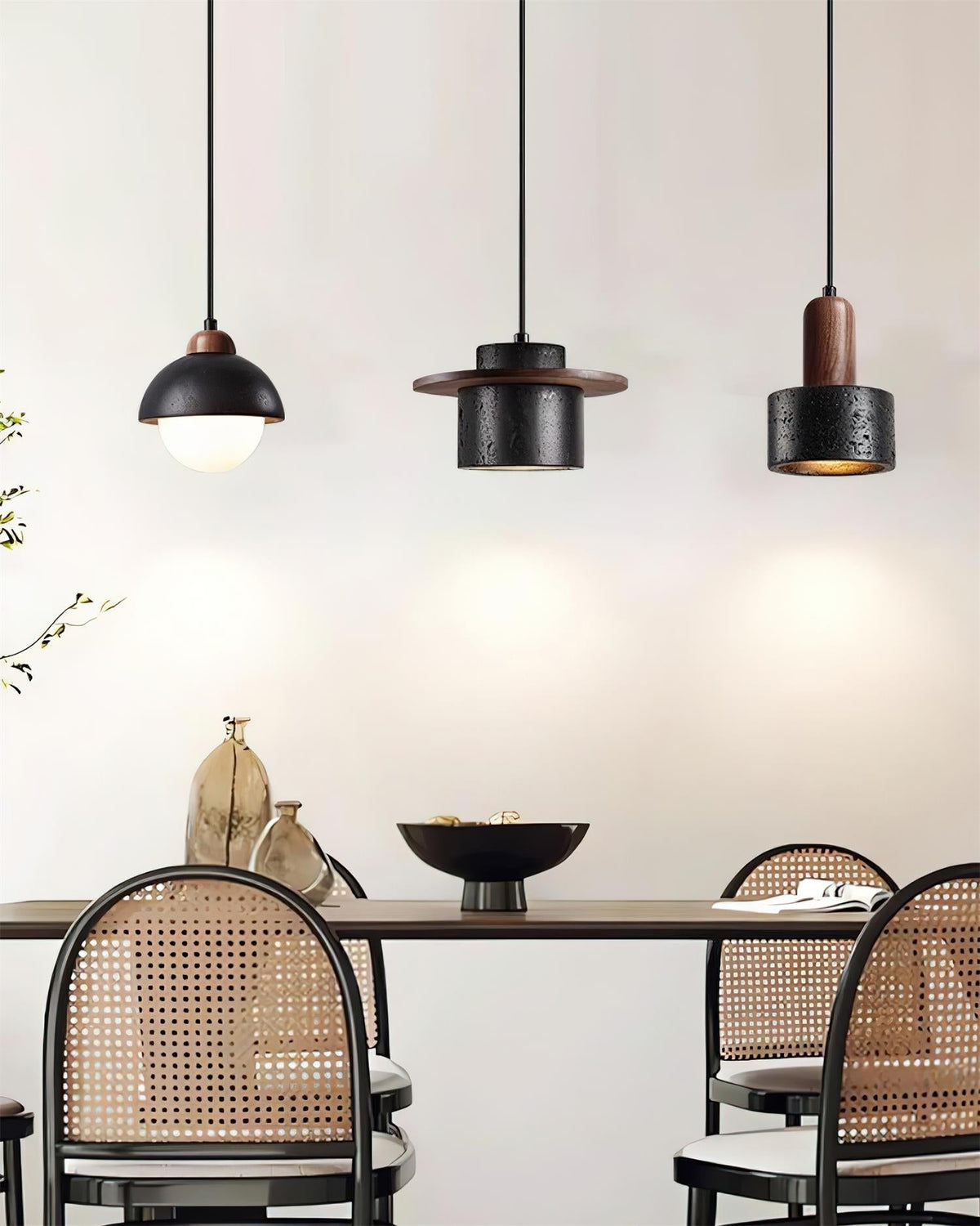 Conjunto de candeeiros suspensos Valoelia Travertino preto