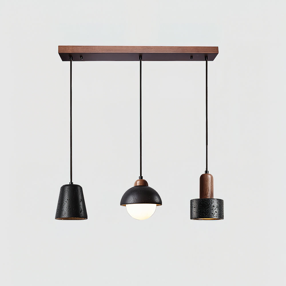 Conjunto de candeeiros suspensos Valoelia Travertino preto