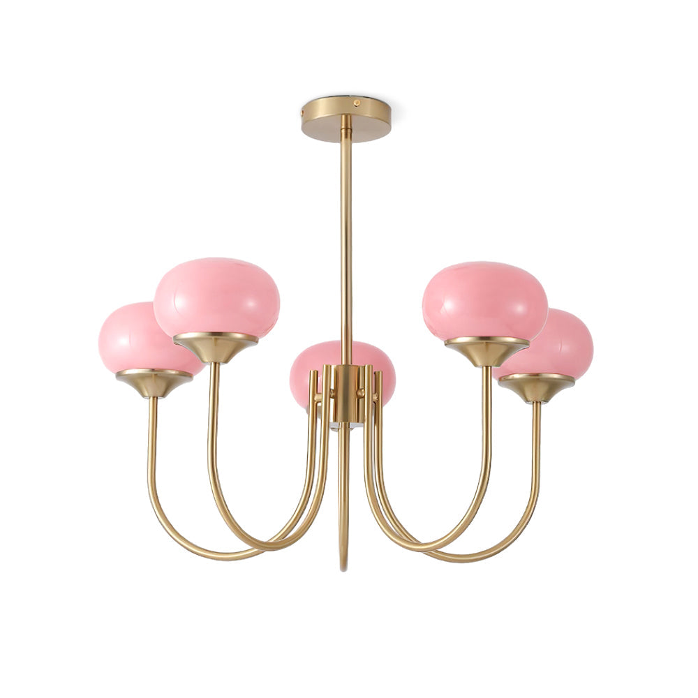 Candelabro Velenian com globo de vidro cor-de-rosa e dourado