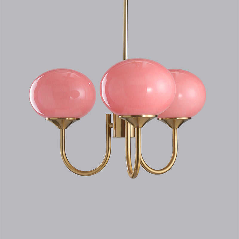 Candelabro Velenian com globo de vidro cor-de-rosa e dourado