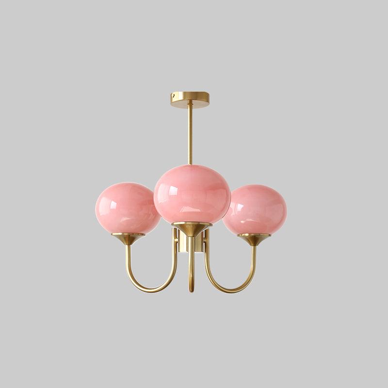 Candelabro Velenian com globo de vidro cor-de-rosa e dourado