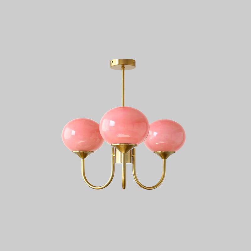 Candelabro Velenian com globo de vidro cor-de-rosa e dourado
