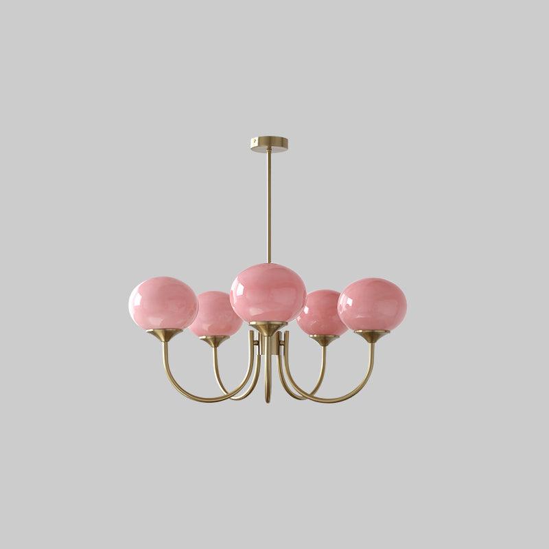 Candelabro Velenian com globo de vidro cor-de-rosa e dourado