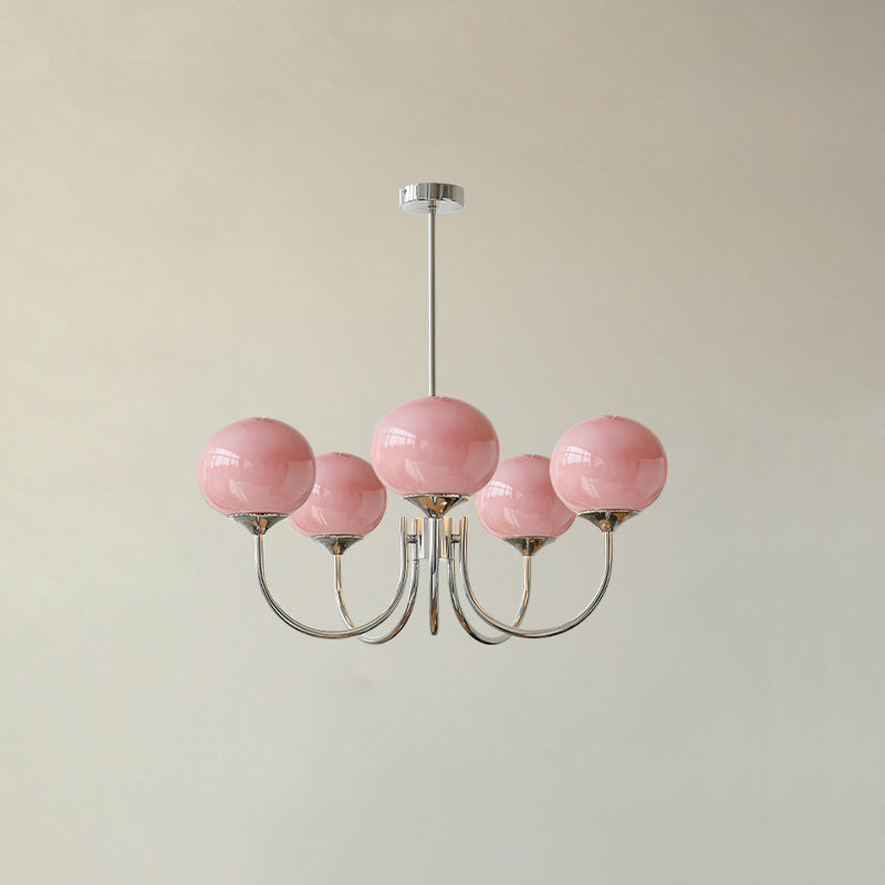 Candelabro Velenian com globo de vidro cor-de-rosa e dourado
